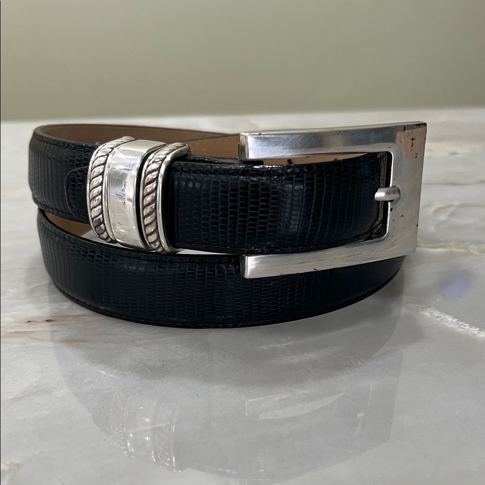 Brighton Textured Black Belt with Silver Accents